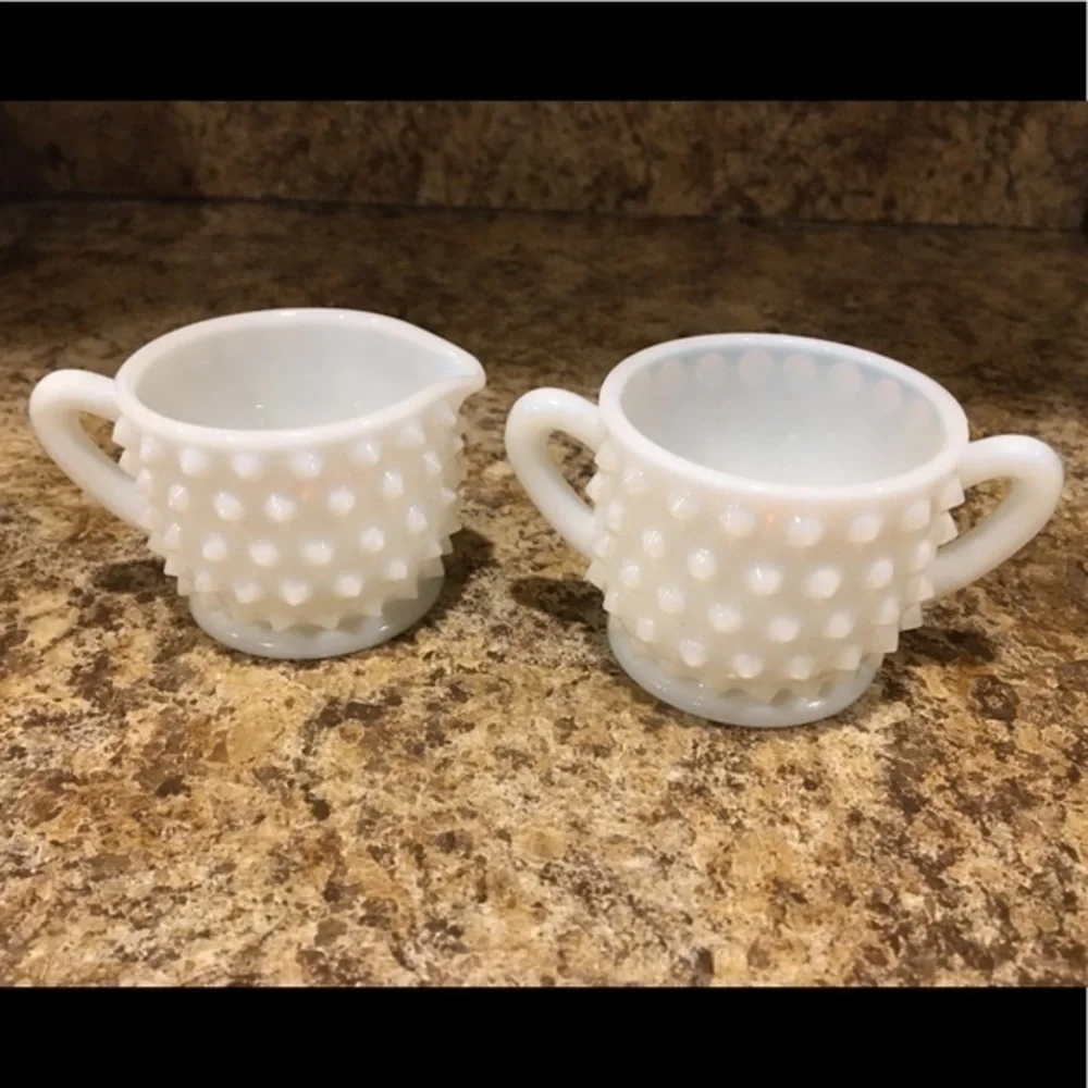 Vintage Hobnail Milk Glass Miniature Sugar and Creamer